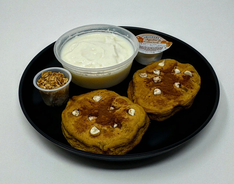 Pumpkin Protein Pancakes & Yogurt Parfait