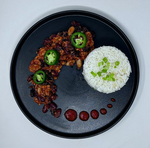 Our Homemade Ground Chicken Chili served over Jasmine Rice - Newark NJ Halal Meal Preps